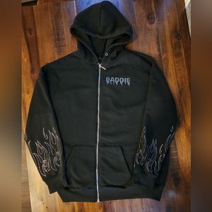 Zip Up Hoodie XL Baddie Sweatshirt Rhinestone Flames